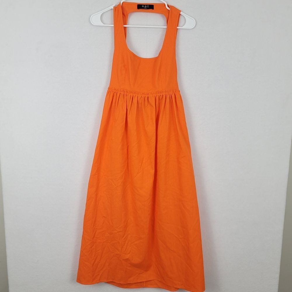 O.p.t. Mariabella Linen-blend Midi Dress In Orange XS Open Back Fall Photoshoot - Picture 2 of 8